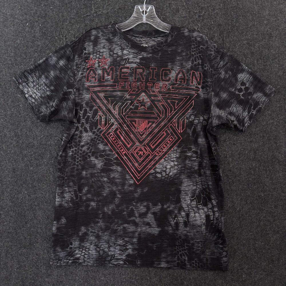 American Fighter Shirt Men's XL Black Red Geometric Graphic Athletic Tee Buckle